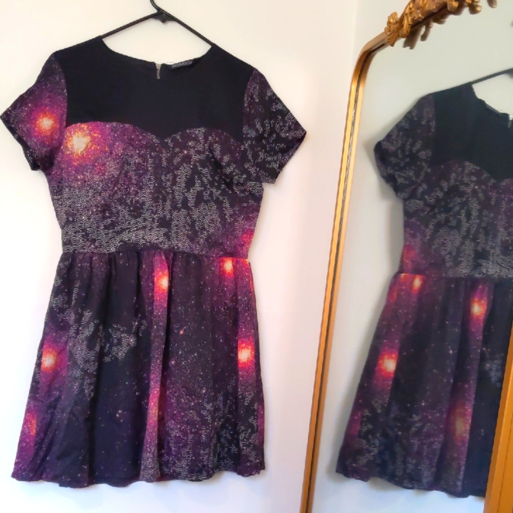 Galaxy Print Short Sleeve Dress